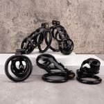Black Cock Cage Premium Car Paint 3D Printed Lightweight Chastity Cage Flat Ring Penis Cage Set - Image 2