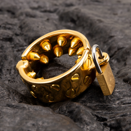 24K Gold Plated Kali's 2 Rows Removable Spiked Teeth  Ball Stretcher Testicles Metal Cock Ring Stretching CBT