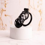 Black Premium Car Paint 3D Printed Lightweight Chastity Cage Curved Ring Penis Cage Set - Image 6