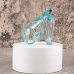 See-Through lce Blue Lightweight Chastity Cage Flat Ring - Image 8
