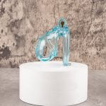See-Through lce Blue Lightweight Chastity Cage Flat Ring - Image 9