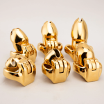 24K Gold plated Cock Cage HTV4 Stainless Steel Male Sissy Chastity Device Lockable Metal Penis Ring Chastity Cage - Image 5