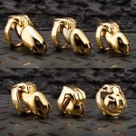 24K Gold plated Cock Cage HTV4 Stainless Steel Male Sissy Chastity Device Lockable Metal Penis Ring Chastity Cage