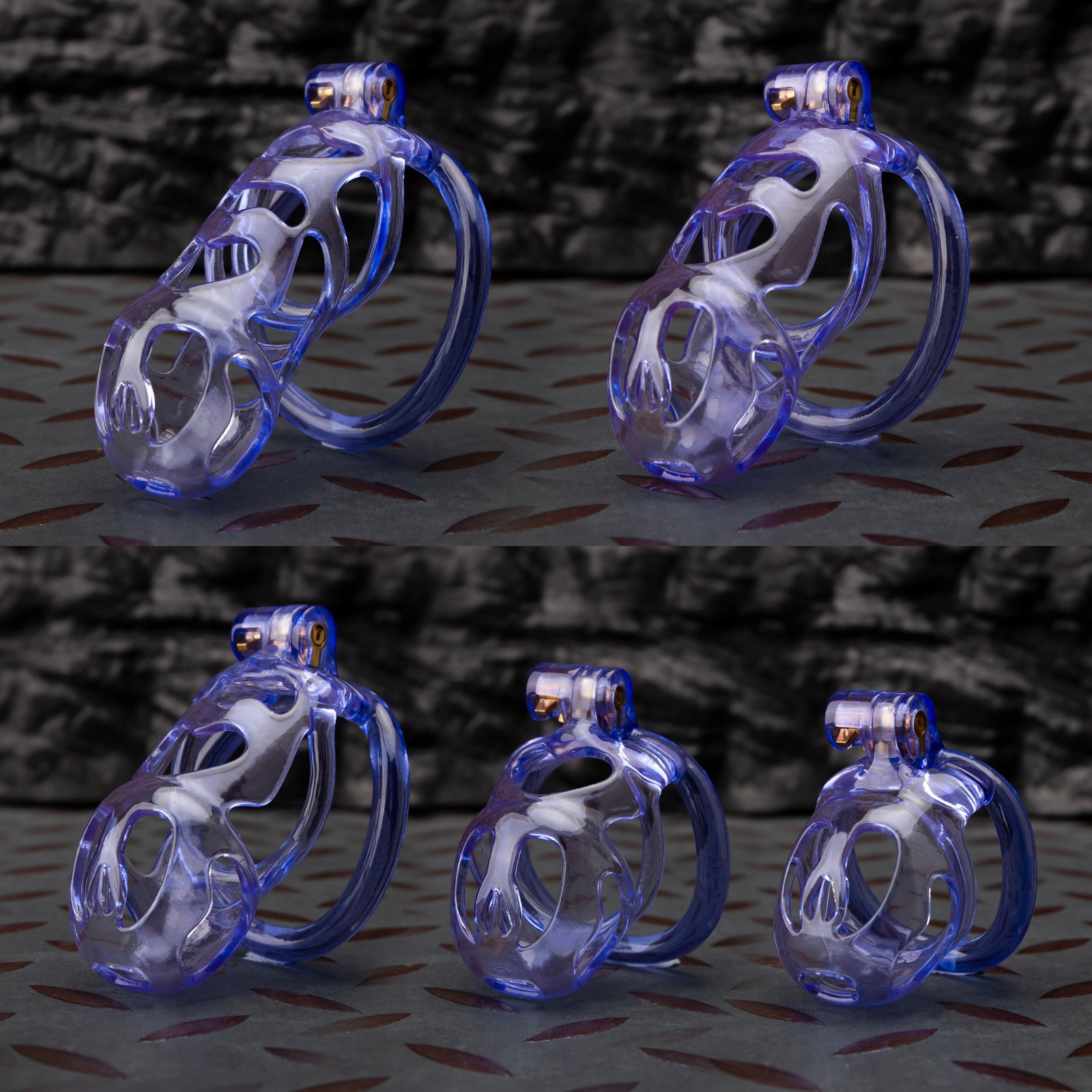 ICE鬼头-紫色-曲环 See-Through Ice Purple Lightweight Chastity Cage Curved Ring - Image 1