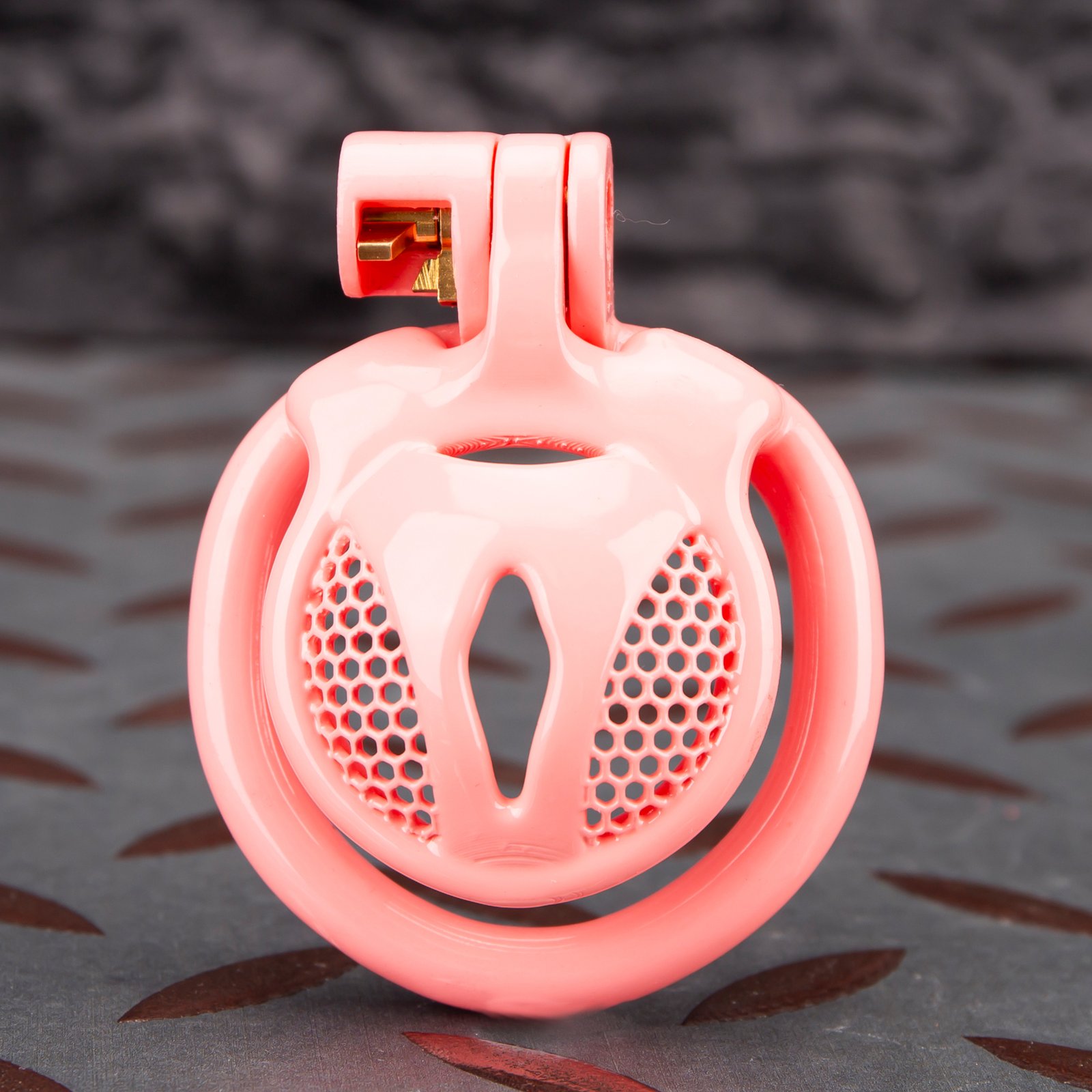 1 Pink Micro Cock Cage Honeycomb Vagina Small Chastity Cage Flat Ring - Image 1