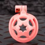 Pink Micro Cock Cage Hexagonal Star Shield Small Chastity Cage Flat Ring