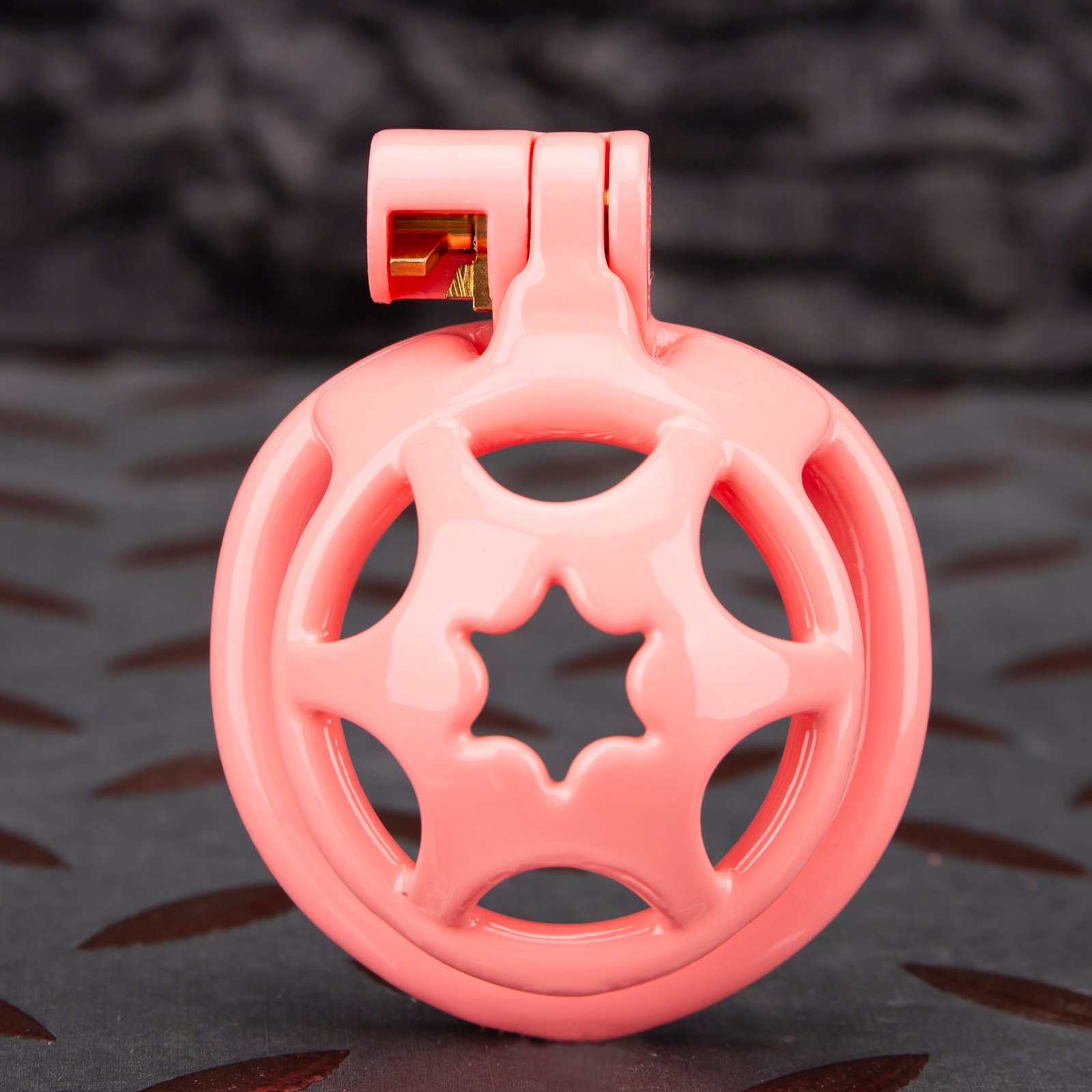 1 Pink Micro Cock Cage Hexagonal Star Shield Small Chastity Cage Flat Ring - Image 1