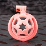 Pink Micro Cock Cage Hexagonal Star Shield Small Chastity Cage Curved Ring