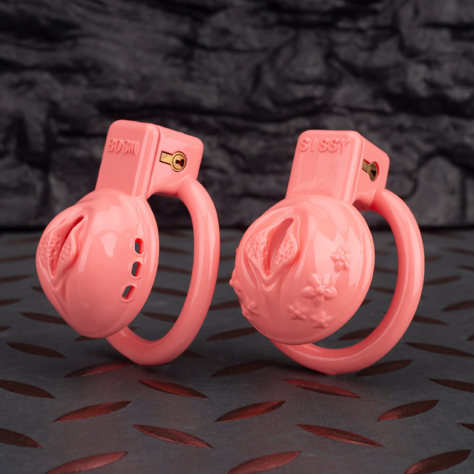 1 Pink Labia Pussy Sissy Chastity Cage Curved Ring - Image 1