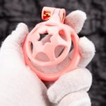 Pink Micro Cock Cage Hexagonal Star Shield Small Chastity Cage Curved Ring - Image 8