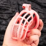 Honeycomb Hollow Lightweight Chastity Cage Pink Sissy Cock Cage Flat Ring - Image 2