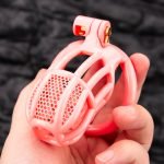 Honeycomb Hollow Lightweight Chastity Cage Pink Sissy Cock Cage Curved Ring - Image 2