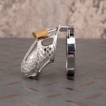 Dragon Scale Stainless Steel Chastity Cage Metal Cock Cage Flat Ring - Image 2