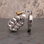 Hollow Stainless Steel Chastity Cage Metal Cock Cage Flat Ring - Image 2