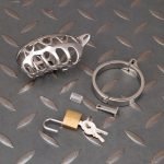 Hollow Stainless Steel Chastity Cage Metal Cock Cage Flat Ring - Image 7