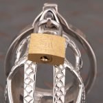 Dragon Scale Stainless Steel Chastity Cage Metal Cock Cage Flat Ring - Image 9