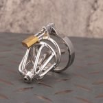 Stainless Steel Chastity Cage Metal Cock Cage Flat Ring With Urinary Catheter