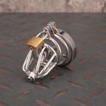 Stainless Steel Chastity Cage Metal Cock Cage Flat Ring With Urinary Catheter And Anti Slip Ring