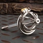 Small Stainless Steel Chastity Cage Metal Cock Cage Spikes Round Ring With Urethral Catheter-01