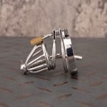 Stainless Steel Chastity Cage Metal Cock Cage Flat Ring With Urinary Catheter And Anti Slip Ring - Image 2
