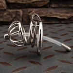 Small Stainless Steel Chastity Cage Metal Cock Cage Spikes Round Ring With Urethral Catheter-02 - Image 2
