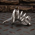 Small Stainless Steel Chastity Cage Metal Cock Cage Spikes Round Ring With Urethral Catheter-04 - Image 2