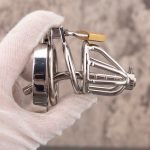 Stainless Steel Chastity Cage Metal Cock Cage Flat Ring With Urinary Catheter And Anti Slip Ring - Image 4