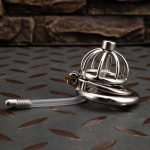 Small Stainless Steel Chastity Cage Metal Cock Cage Spikes Round Ring With Urethral Catheter-01 - Image 5