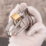 Stainless Steel Chastity Cage Metal Cock Cage Flat Ring With Urinary Catheter And Anti Slip Ring - Image 5