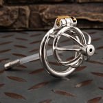 Small Stainless Steel Chastity Cage Metal Cock Cage Spikes Round Ring With Urethral Catheter-01 - Image 6
