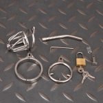 Stainless Steel Chastity Cage Metal Cock Cage Flat Ring With Urinary Catheter And Anti Slip Ring - Image 7