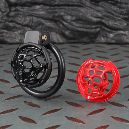 3D Printed Resin Skull Chastity Cage Set with 6 Size Rings, Dual Color Cage, Copper Lock & Keys
