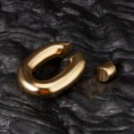 316 Stainless Steel Gold-Plated Heavy Ball Stretcher 47mm Outer 25mm Inner Diameter Oval Lockable Weighted Ring for Men - Image 2