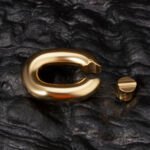 316 Stainless Steel Gold-Plated Heavy Ball Stretcher 47mm Outer 25mm Inner Diameter Oval Lockable Weighted Ring for Men - Image 3