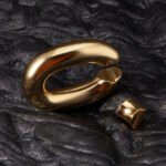 316 Stainless Steel Gold-Plated Heavy Ball Stretcher 47mm Outer 25mm Inner Diameter Oval Lockable Weighted Ring for Men - Image 4