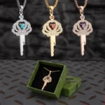 Crown Chastity Key Necklace With Gemstone BDSM Chastity Cage Jewelry Necklace